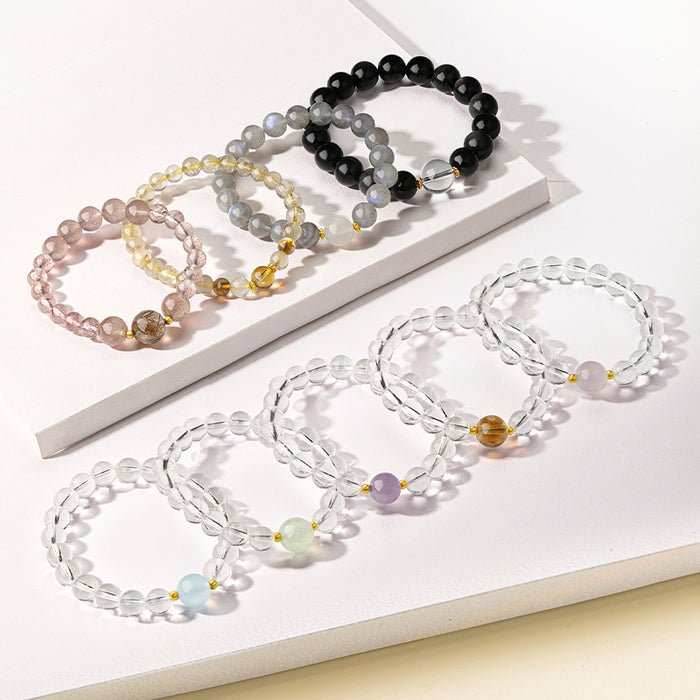18K Gold Beaded Bracelet Crystal Rose Quartz 0.06-0.08g J1915553