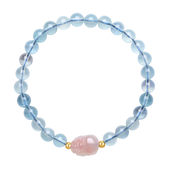 18K Yellow Gold Beaded Bracelet Aquamarine 6-6.5mm Agate   Pixiu 0.02-0.06g C1913746