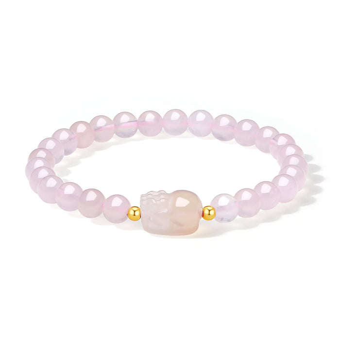 18K Yellow Gold Beaded Bracelet Rose Quartz 6-6.5mm Agate   Pixiu 0.02-0.06g C1913745