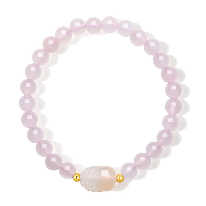 18K Yellow Gold Beaded Bracelet Rose Quartz 6-6.5mm Agate   Pixiu 0.02-0.06g C1913745