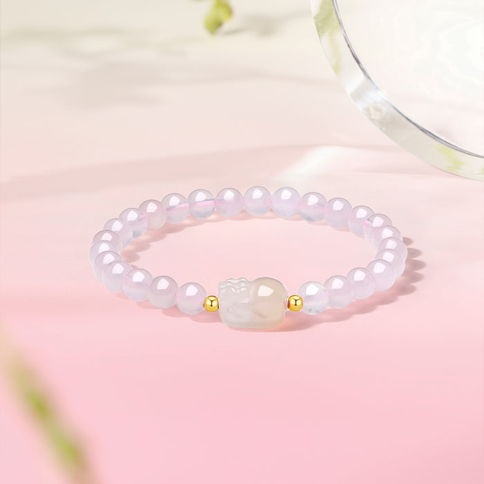 18K Yellow Gold Beaded Bracelet Rose Quartz 6-6.5mm Agate   Pixiu 0.02-0.06g C1913745