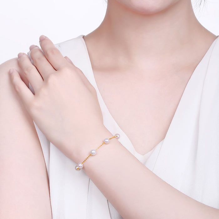 18K Yellow Gold Chain Bracelet Pearl 5.5-6mm 0.3-0.5g KHPB072728