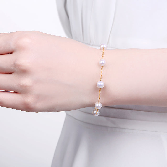 18K Yellow Gold Chain Bracelet Pearl 5.5-6mm 0.3-0.5g KHPB072728