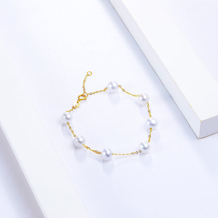 18K Yellow Gold Chain Bracelet Pearl 5.5-6mm 0.3-0.5g KHPB072728