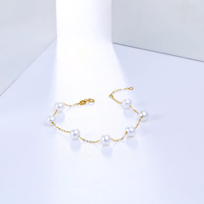 18K Yellow Gold Chain Bracelet Pearl 5.5-6mm 0.3-0.5g KHPB072728