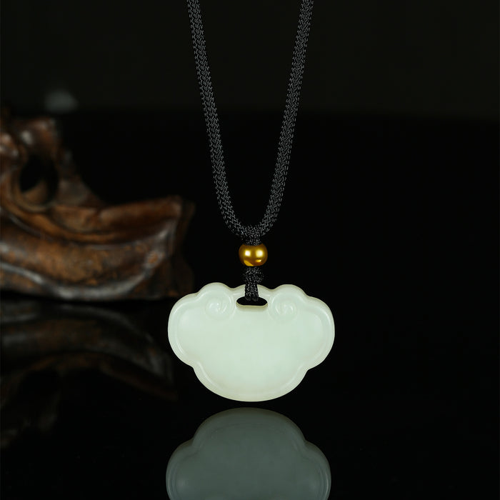 999.9 24K Gold Pendant Necklace Hetian Jade 0.09-0.11g Ruyi Y048706