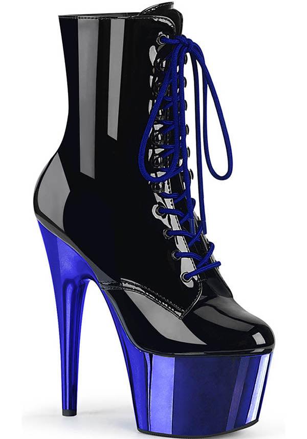 Pleaser ADORE-1020 [Black Patent/Blue Chrome] - Front View