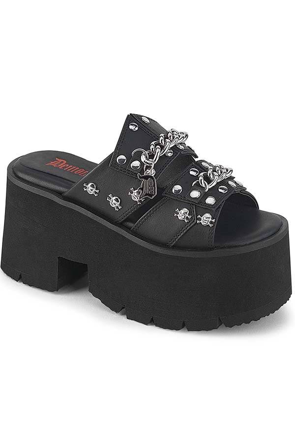 DEMONIA ASHES-08 [Black] | FLATS [PREORDER] - SANDALS - Front View