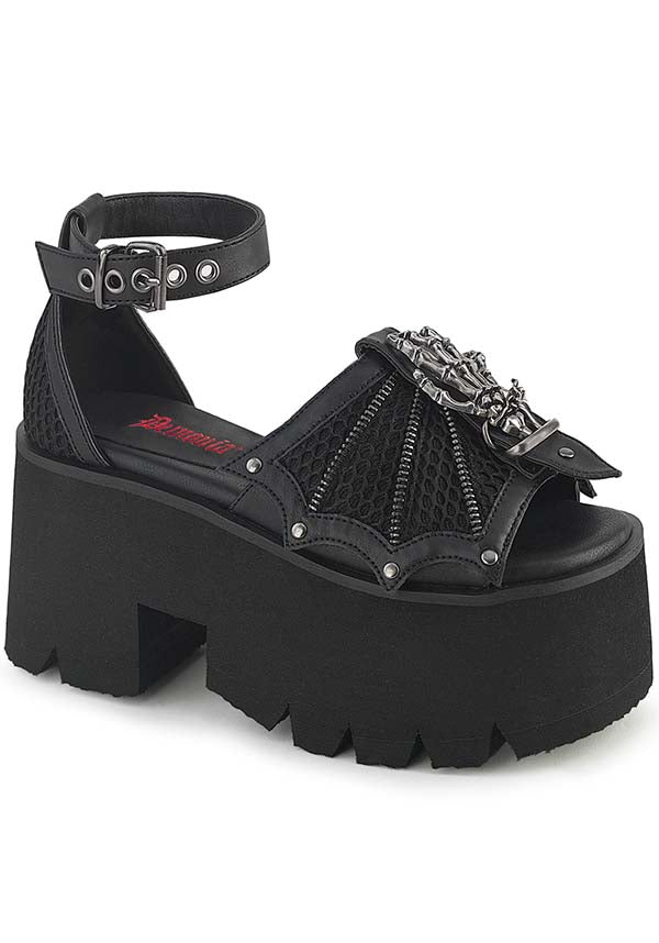 DEMONIA ASHES-11 [Black] | FLATS [PREORDER] - SANDALS - Front View
