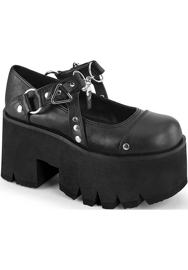 DEMONIA ASHES-33 [Black] | PLATFORM HEELS [PREORDER] - HEELS - Front View