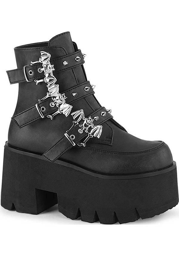 DEMONIA ASHES-55 [Black] | PLATFORM BOOTS [PREORDER] - BOOTS - Front View