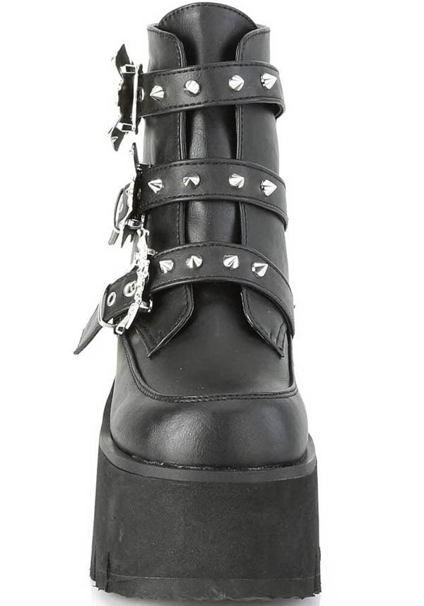 DEMONIA ASHES-55 [Black] | PLATFORM BOOTS [PREORDER] - BOOTS - Back View