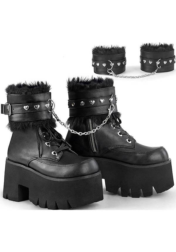 DEMONIA ASHES-57 [Black] | PLATFORM BOOTS [PREORDER] - BOOTS - Front View