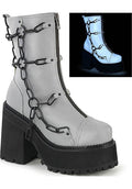 DEMONIA ASSAULT-66 [Grey Reflective] | PLATFORM BOOTS [PREORDER] - BOOTS - Front View