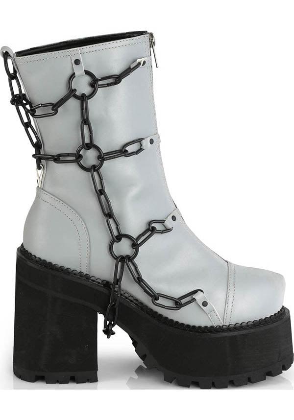 DEMONIA ASSAULT-66 [Grey Reflective] | PLATFORM BOOTS [PREORDER] - BOOTS - Detail 4
