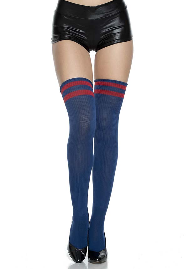 MUSIC LEGS Athlete Striped Top [Navy/Red] | THIGH HIGH - Front