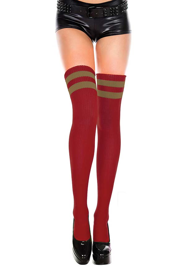 MUSIC LEGS Athlete Striped Top [Red/Gold] | THIGH HIGH - Front