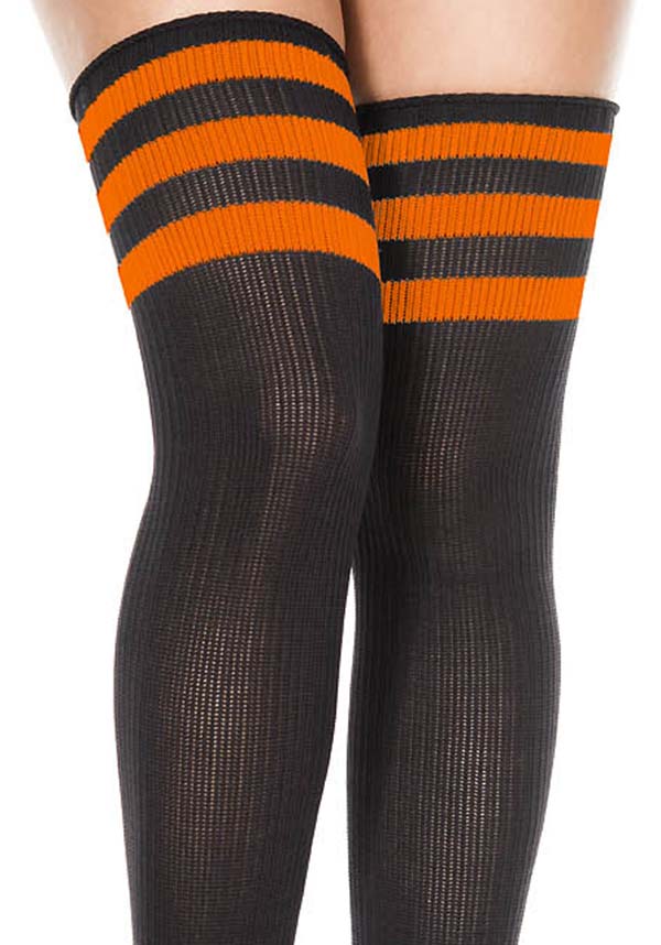 MUSIC LEGS Athletic [Black/Orange] Stripe | THIGH HIGHS - Back