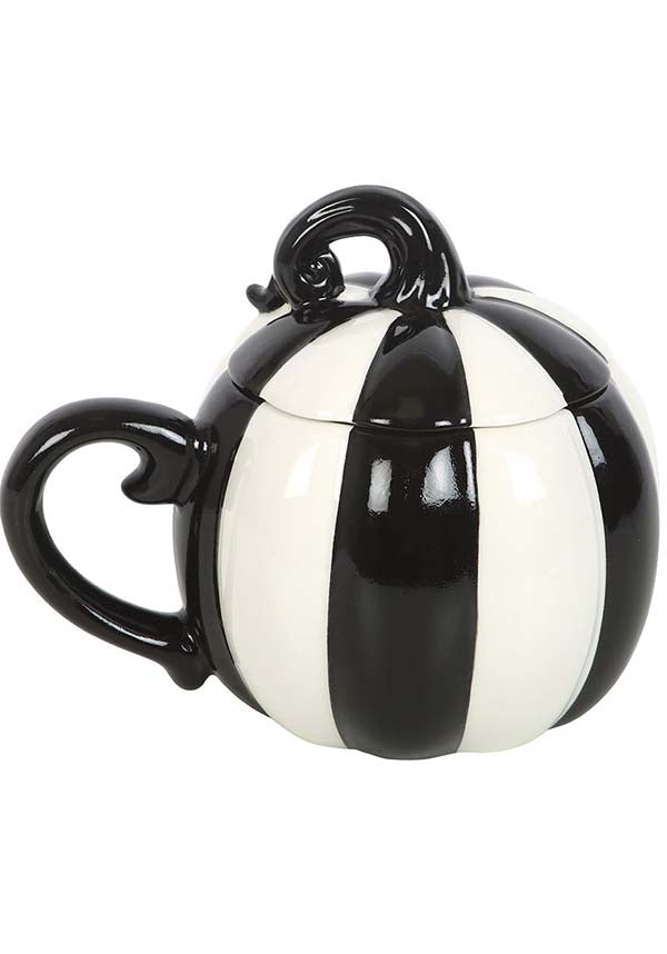 GOTHIC GIFTS Black and White Striped Pumpkin | MUG WITH LID - Detail 2