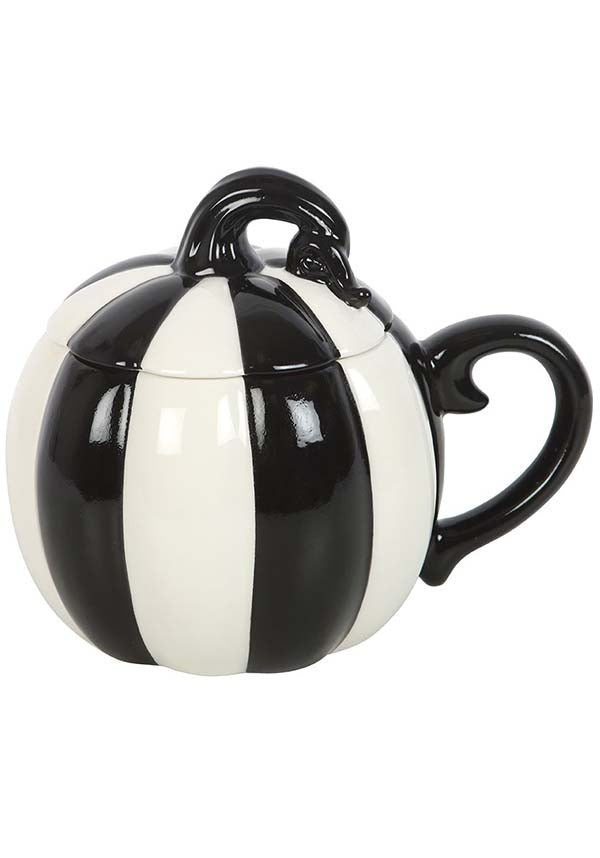 GOTHIC GIFTS Black and White Striped Pumpkin | MUG WITH LID - Detail 4