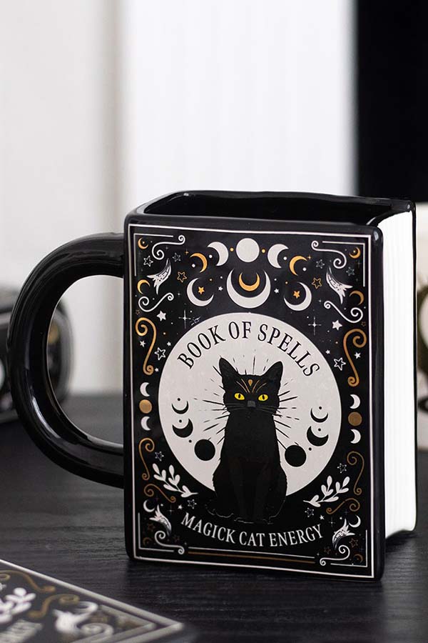 Black Cat Magick Book Of Spells Book Shaped | MUG