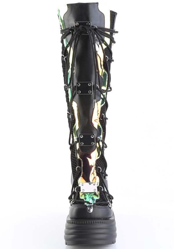 DEMONIA BLAZE-152 [Black] | Platform Boots [PREORDER] - BOOTS - Back View