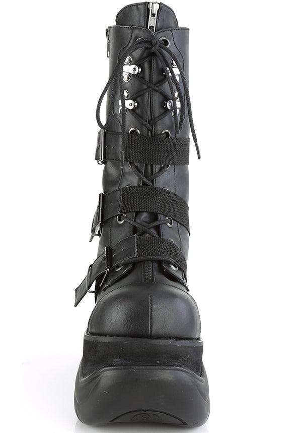 DEMONIA BOXER-230 [Black] | PLATFORM BOOTS [PREORDER] - BOOTS - Back View