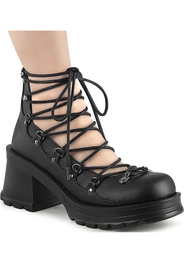 DEMONIA BRATTY-32 [Black] | PLATFORM SANDALS [PREORDER] - SANDALS - Front View