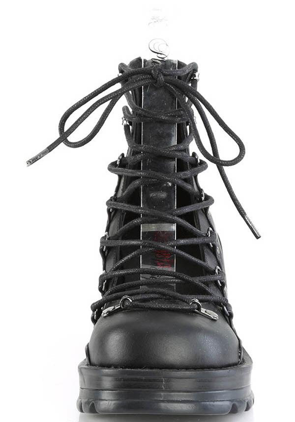 DEMONIA BRATTY-32 [Black] | PLATFORM SANDALS [PREORDER] - SANDALS - Back View