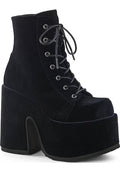 DEMONIA CAMEL-203 [Black Velvet] | PLATFORM BOOTS [PREORDER] - BOOTS - Front View