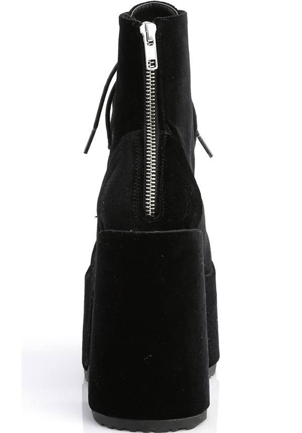 DEMONIA CAMEL-203 [Black Velvet] | PLATFORM BOOTS [PREORDER] - BOOTS - Detail 2