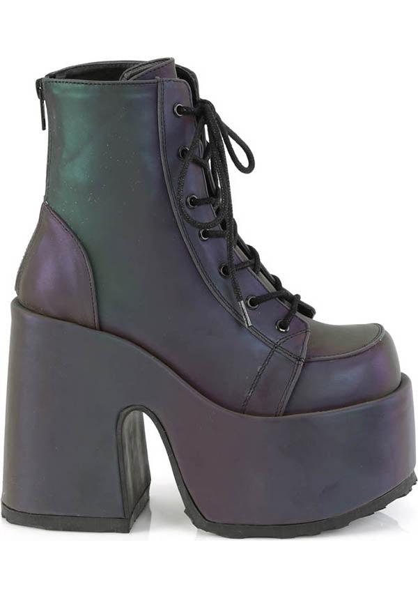 DEMONIA CAMEL-203 [Green Multi Reflective] | PLATFORM BOOTS [PREORDER] - BOOTS - Detail 3