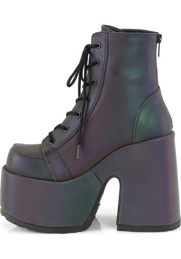 DEMONIA CAMEL-203 [Green Multi Reflective] | PLATFORM BOOTS [PREORDER] - BOOTS - Detail 4