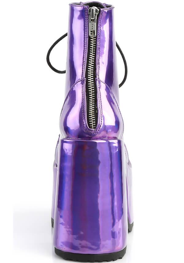 DEMONIA CAMEL-203 [Purple Holo] | PLATFORM BOOTS [PREORDER] - BOOTS - Detail 2