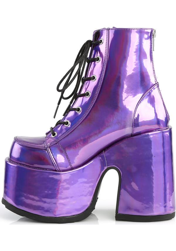 DEMONIA CAMEL-203 [Purple Holo] | PLATFORM BOOTS [PREORDER] - BOOTS - Detail 3