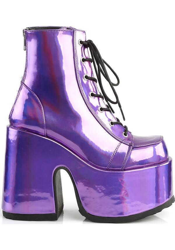 DEMONIA CAMEL-203 [Purple Holo] | PLATFORM BOOTS [PREORDER] - BOOTS - Detail 4