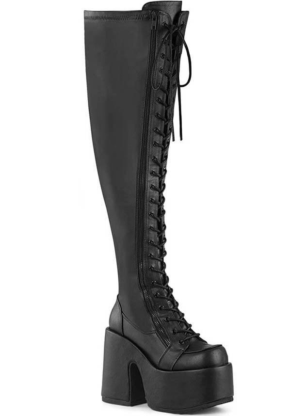 DEMONIA CAMEL-300WC [Black] | WIDE CALF PLATFORM BOOTS [PREORDER] - BOOTS - Front View