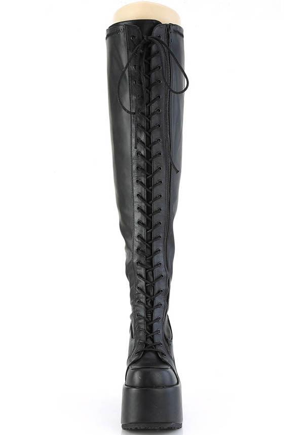 DEMONIA CAMEL-300WC [Black] | WIDE CALF PLATFORM BOOTS [PREORDER] - BOOTS - Back View