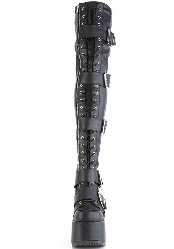 DEMONIA CAMEL-305 [Black] | PLATFORM BOOTS [PREORDER] - BOOTS - Back View
