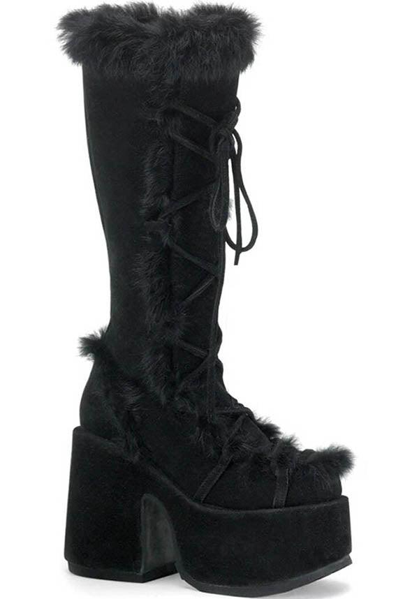 DEMONIA CAMEL-311 [Black] | PLATFORM BOOTS [PREORDER] - BOOTS - Front View
