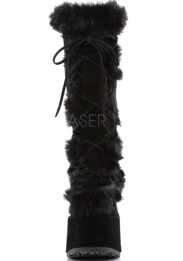 DEMONIA CAMEL-311 [Black] | PLATFORM BOOTS [PREORDER] - BOOTS - Back View