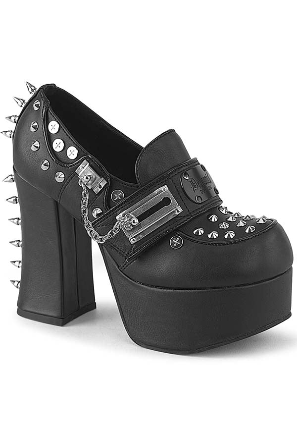 DEMONIA CHARADE-32 [Black] | HEELS [PREORDER] - HEELS - Front View