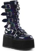 DEMONIA DAMNED-225 [Black Holo] | PLATFORM BOOTS [PREORDER] - BOOTS - Front View