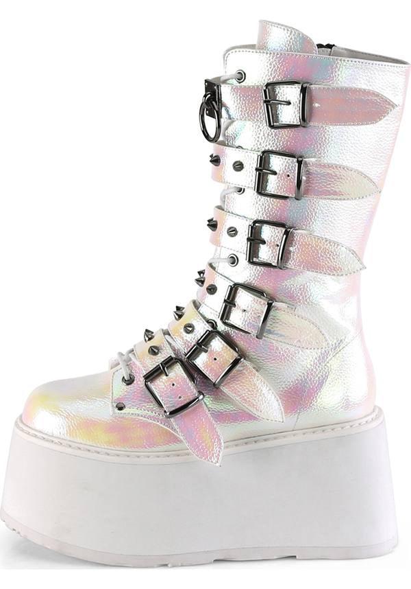 DEMONIA DAMNED-225 [Pearl Iridescent] | PLATFORM BOOTS [PREORDER] - PLATFORM BOOTS - Detail 2