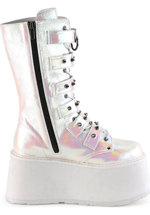 DEMONIA DAMNED-225 [Pearl Iridescent] | PLATFORM BOOTS [PREORDER] - PLATFORM BOOTS - Detail 4