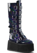 DEMONIA DAMNED-318 [Black Hologram] | PLATFORM BOOTS [PREORDER] - BOOTS - Front View