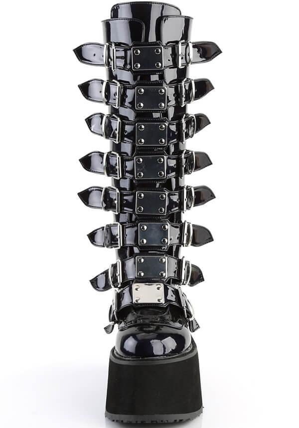 DEMONIA DAMNED-318 [Black Hologram] | PLATFORM BOOTS [PREORDER] - BOOTS - Back View