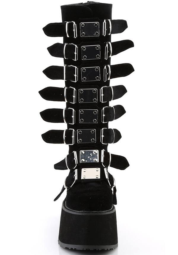 DEMONIA DAMNED-318 [Black Velvet] | PLATFORM BOOTS [PREORDER] - BOOTS - Back View