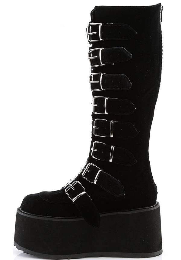 DEMONIA DAMNED-318 [Black Velvet] | PLATFORM BOOTS [PREORDER] - BOOTS - Detail 2