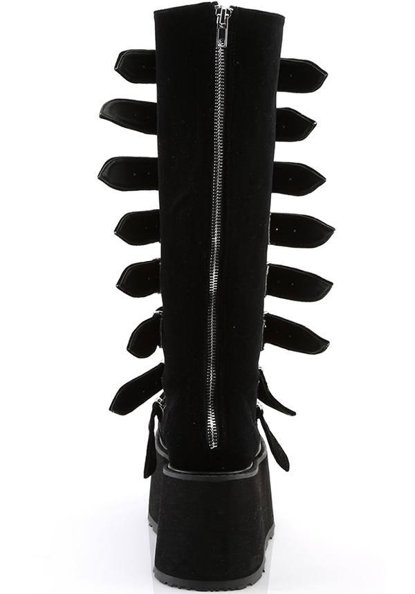 DEMONIA DAMNED-318 [Black Velvet] | PLATFORM BOOTS [PREORDER] - BOOTS - Detail 3